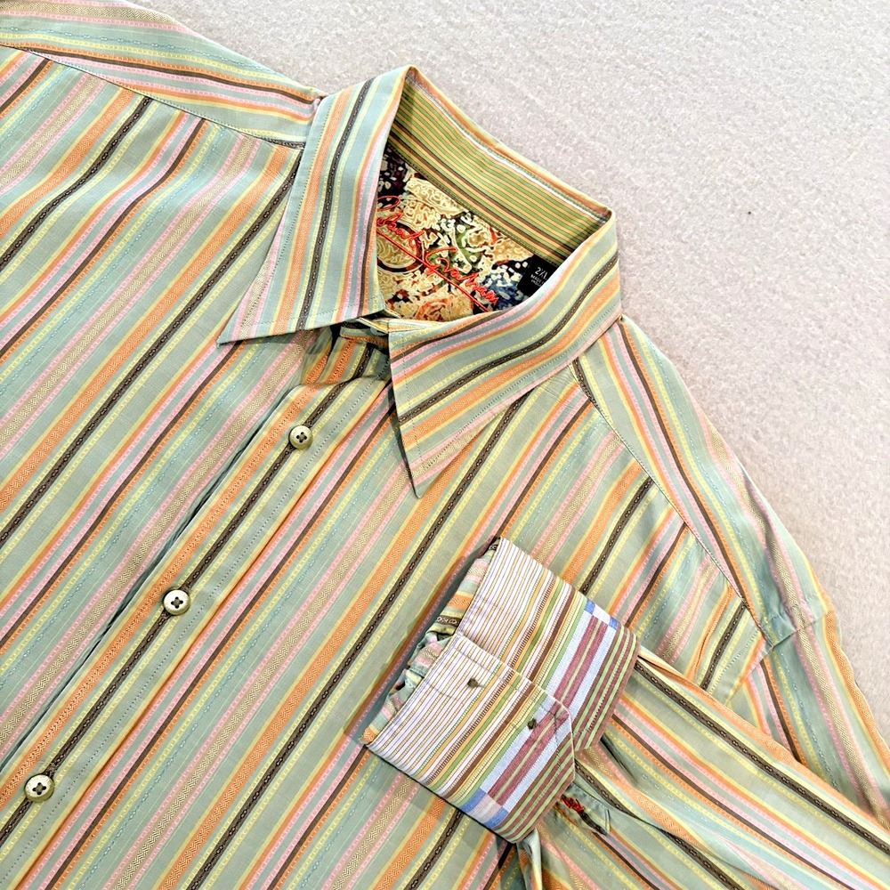 Robert Graham Mens 2XL Striped LongSleeve‎ Shirt Multicolor Bold Pattern Cuffs